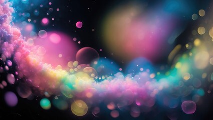Aufkleber - Abstract blurred colorful lens flare bokeh on black surface.