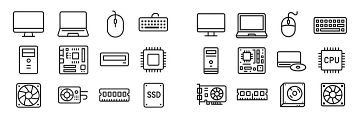 Aufkleber - Different types of computer components and peripherals are displayed in a detailed arrangement with clear outlines and designs