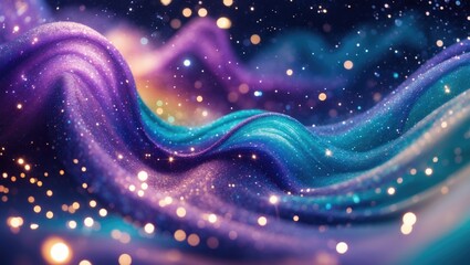 Aufkleber - Elegant neon rainbow-colored glitter particles flow abstractly with shallow depth of field underwater, creating festive sparkles and lights.