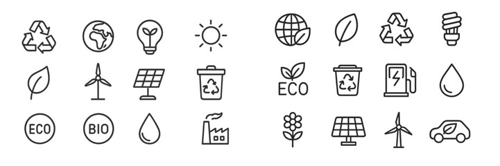 Poster - collection of eco-friendly icons representing sustainability, renewable energy, and environmental co