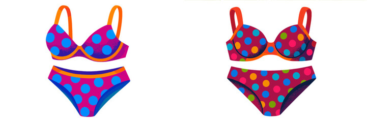 Poster - Colorful polka dot swimwear displayed on a white background for summer fashion inspiration