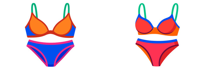 Poster - Colorful swimwear designs displayed side by side showcasing unique styles and vibrant patterns ideal for summer beach outings