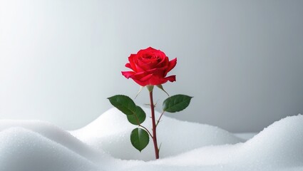Poster - A white background featuring a solitary, vibrant red rose.