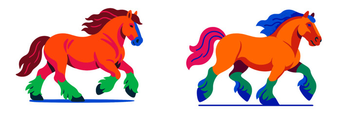 Poster - Colorful horses running in a vibrant artistic style showcasing creativity and movement