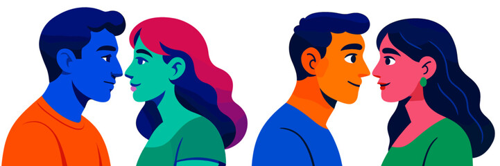 Fototapete - Couples engaged in a joyful moment during a bright and colorful artistic interaction