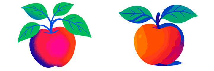 Poster - Colorful fruit illustrations showcasing vibrant apples with green leaves against a simple background