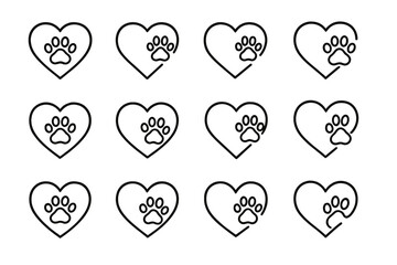 Poster - Heart and paw print outline designs in a grid pattern for animal lovers and pet owners