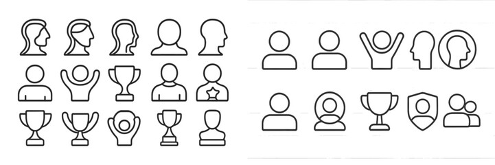 Aufkleber - Various outline icons representing people, achievements, and community interactions in a minimalist design