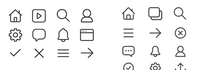 Aufkleber - Collection of simple monochrome icons representing various functions and features commonly found in user interfaces