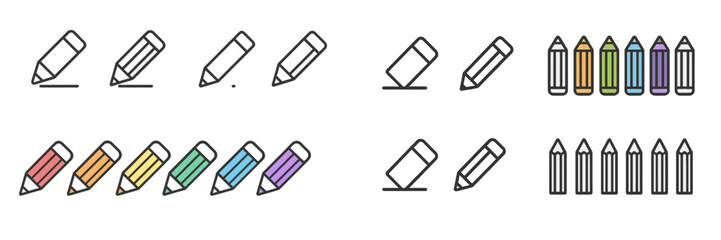 Aufkleber - Graphical representation of pencils and colored crayons illustrating different styles and orientations for art and design purposes