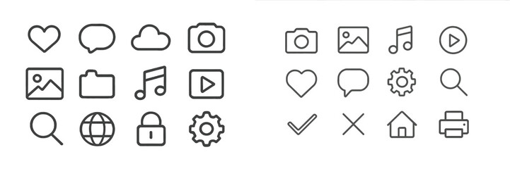 Aufkleber - Collection of line icons representing various digital and social media elements used for communication and interaction online