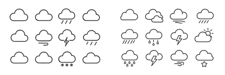 Aufkleber - Weather icons collection featuring different cloud types and conditions in a minimalist design