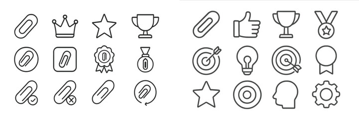 Leinwandbilder - Variety of simple line icons representing awards, achievements, and various symbols on a light background