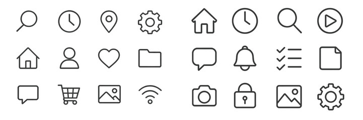 Leinwandbilder - Collection of minimalistic icons representing various digital functions and tools for user interface design