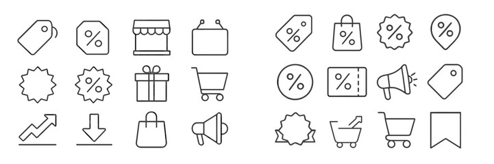 Poster - Collection of shopping and sale icons representing various retail themes at a market setting