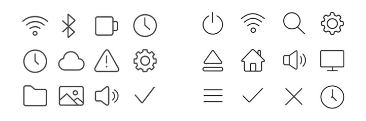 Leinwandbilder - Collection of simple line icons representing various digital tools and notifications often encountered in user interfaces
