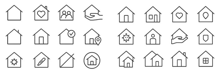 Poster - Icons representing various concepts related to home, community, and care in a clean and minimalist style suitable for design use