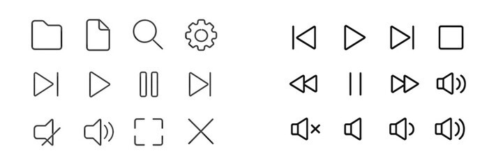 Fototapete - Collection of media control icons and action symbols designed for digital applications and user interfaces