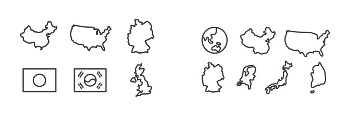 Aufkleber - Maps of various countries with outlines, showcasing global geography in a simple, artistic design