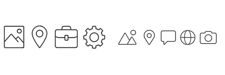 Aufkleber - Icons representing various activities and functions related to images, locations, and communication in a digital context