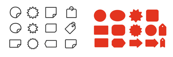 Aufkleber - Collection of abstract shapes and icons in black outline and solid red colors displayed on a white background