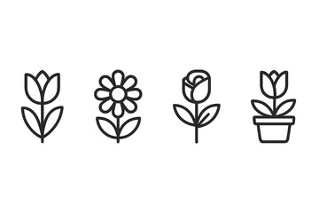 Poster - Floral illustrations featuring four distinct types of flowers and a potted plant in a minimalistic design