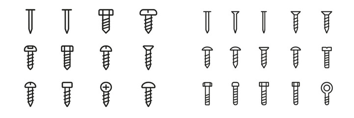 Poster - Collection of different types of screws and nails displayed in a grid format showing various designs and shapes