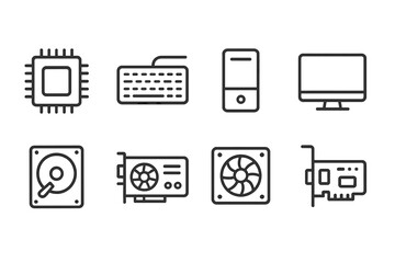Aufkleber - Collection of computer hardware icons illustrating key components in a minimalist style