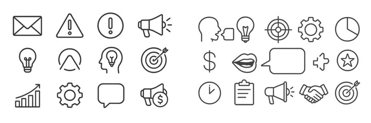 Fototapete - Graphic collection of communication symbols and business icons used for presentations and digital media design