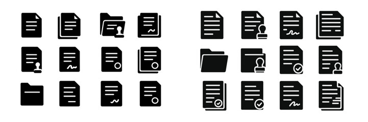 Aufkleber - Collection of black and white icons representing documents, folders, and user profiles in a digital interface design