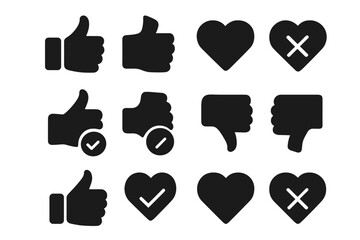 Aufkleber - Collection of social media reaction icons depicting likes, loves, and dislikes in a simple graphic layout