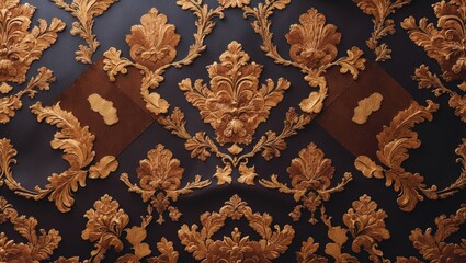 Poster - Abstract antique damask patchwork pattern with geometric, brown color artificial leather.