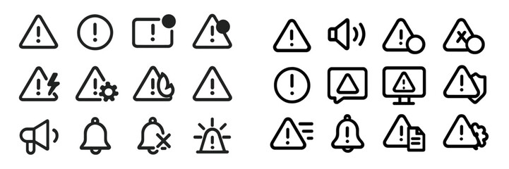 Fototapete - Warning symbols for alerts and notifications designed for digital interfaces and signage purposes displayed on a clean background