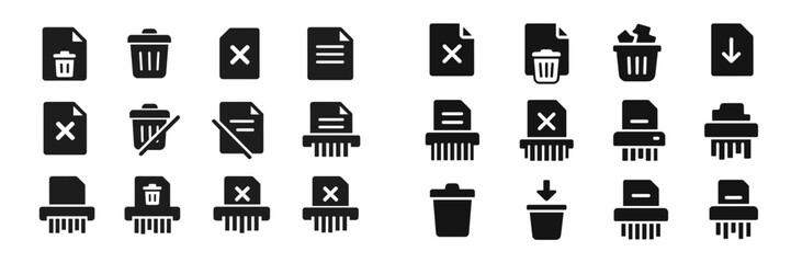 Poster - Various icons representing file deletion, waste disposal, and data removal actions in a minimalist style