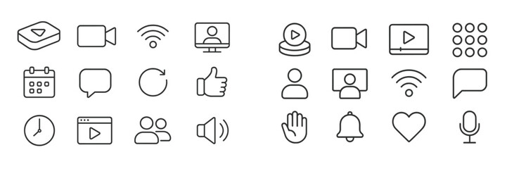 Aufkleber - Various digital icons representing communication tools, activities, and technology used for online interaction