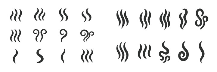 Aufkleber - Various abstract line designs representing smoke, steam, and fluid shapes in black on a white background
