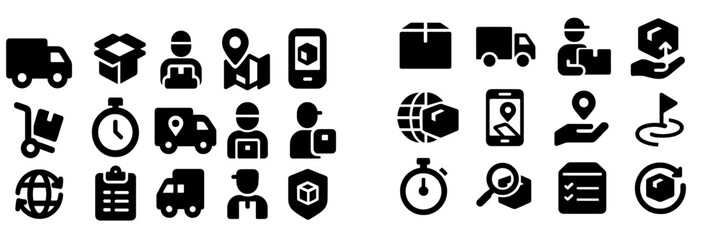 Poster - Icons representing delivery services, logistics, and shipping across various operations and tools for efficient management