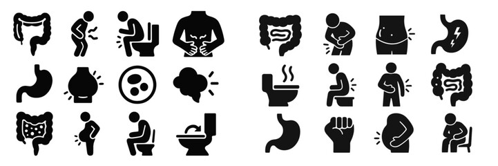 Aufkleber - Illustrations depicting various digestive health issues and symptoms in a clear and informative manner as seen in medical resources