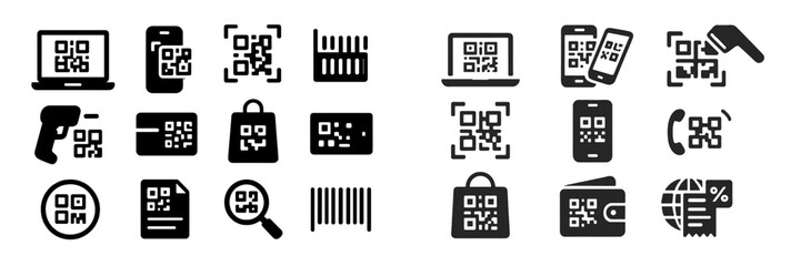 Poster - Various QR code icons representing different uses on devices and surfaces in a modern digital context