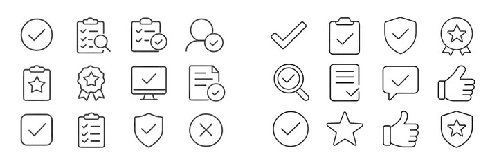 Poster - Various checkmarks and symbols representing approval, documentation, and task completion in a simple, outlined style