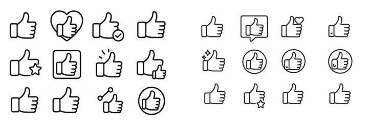Poster - Collection of diverse thumbs up icons in black and white illustrating various positive reactions and emotions