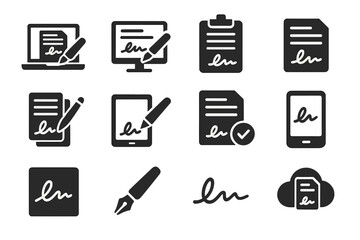 Poster - Digital signatures and electronic paperwork symbols representing modern documentation practices