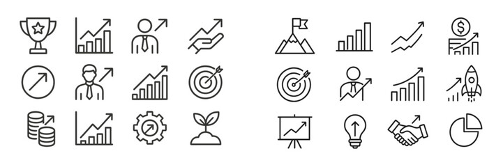 Poster - Growth and success icons illustrating business development and achievement strategies