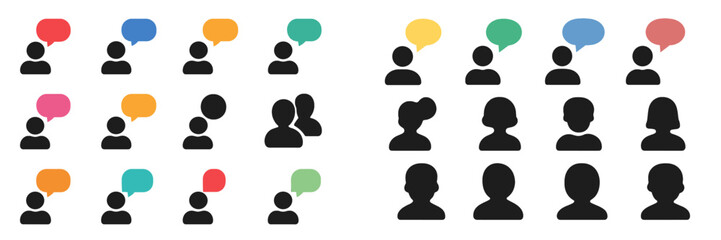 Aufkleber - Various silhouettes of people with colorful speech bubbles representing diverse conversations and exchanges of ideas in a graphic design
