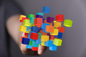 Aufkleber - Abstract image of colorful cubes representing innovation, technology, and creative solutions.
