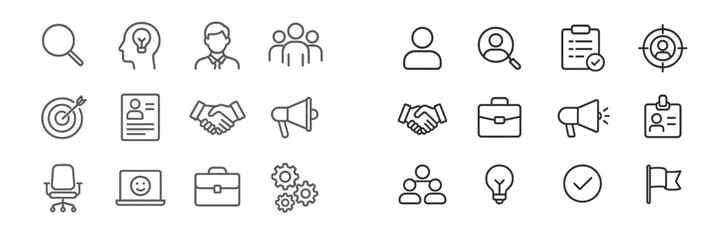 Fototapete - Visual representation of teamwork, analysis, and business concepts in a minimalistic icon style