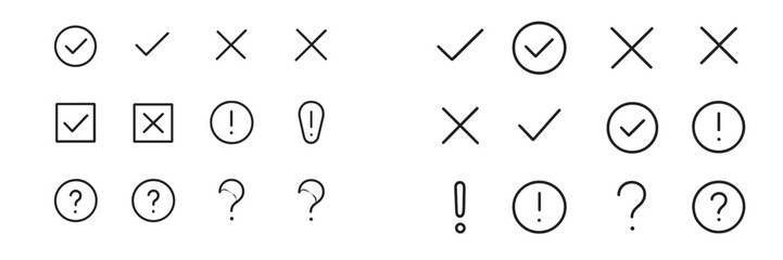 Aufkleber - Collection of various symbols including check marks, crosses, question marks, and exclamations against a plain background