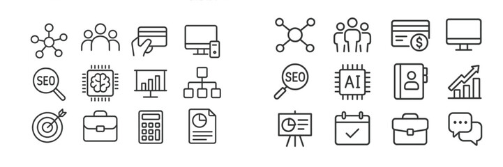 Poster - Icons representing digital marketing concepts and strategies for businesses displayed on a graphic background
