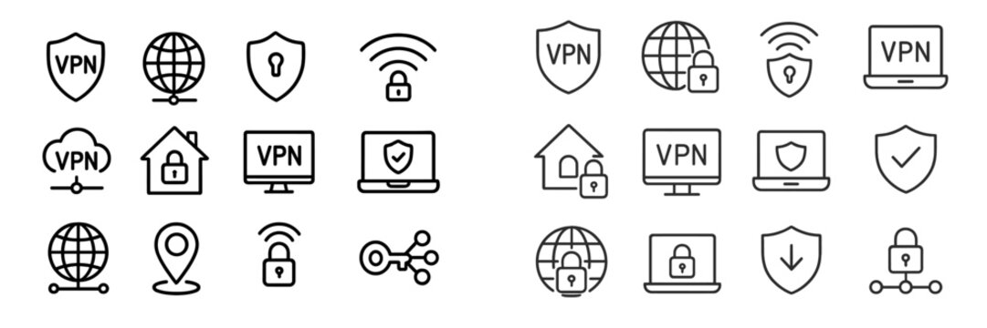Collection of VPN icons showcasing diverse security tools for internet protection in minimalist design