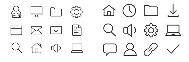 Aufkleber - Collection of minimalistic icons representing various digital concepts on a clean background